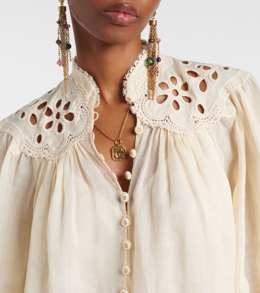 Zimmermann Cream Ramie Coco Embroidered Blouse In White