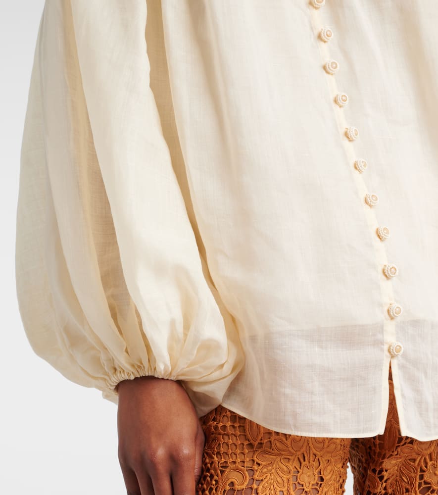 Zimmermann Cream Ramie Coco Embroidered Blouse In White
