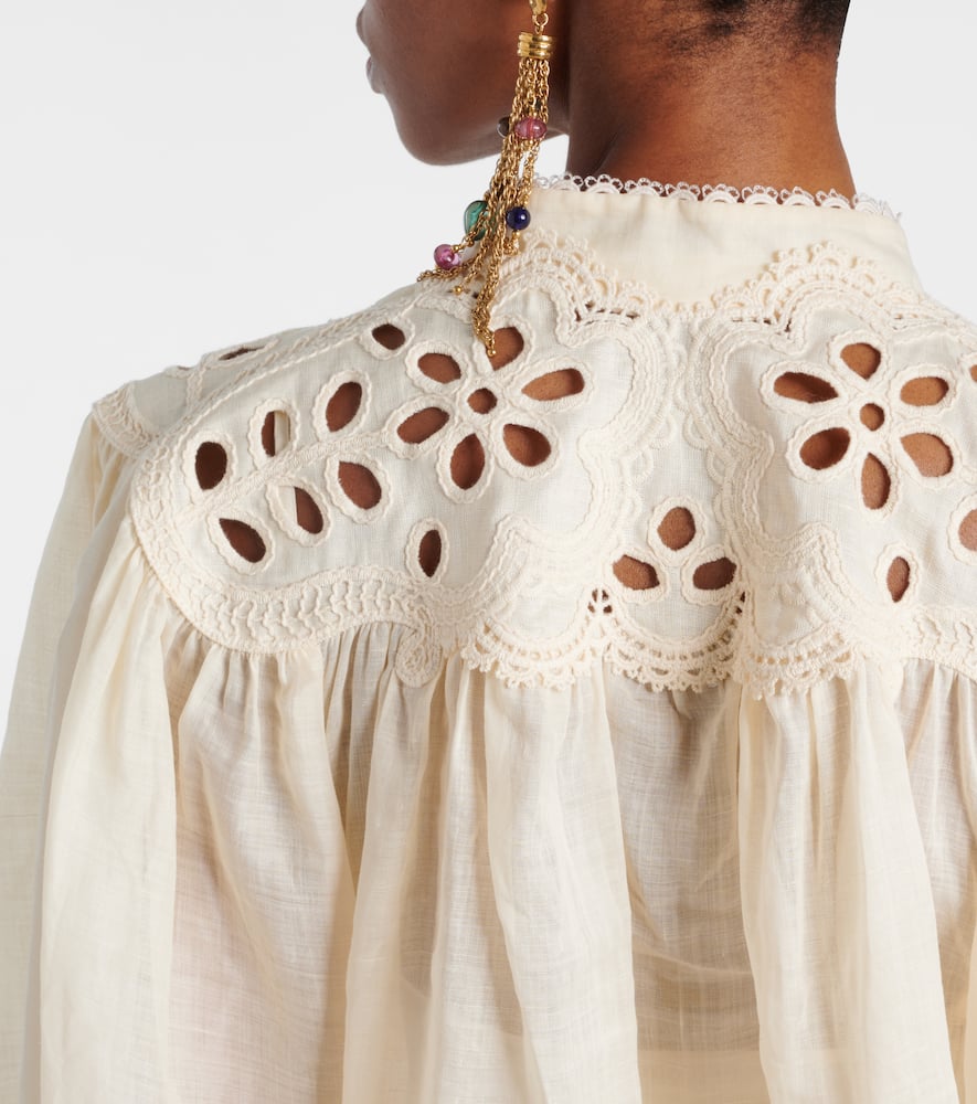 Zimmermann Cream Ramie Coco Embroidered Blouse In White