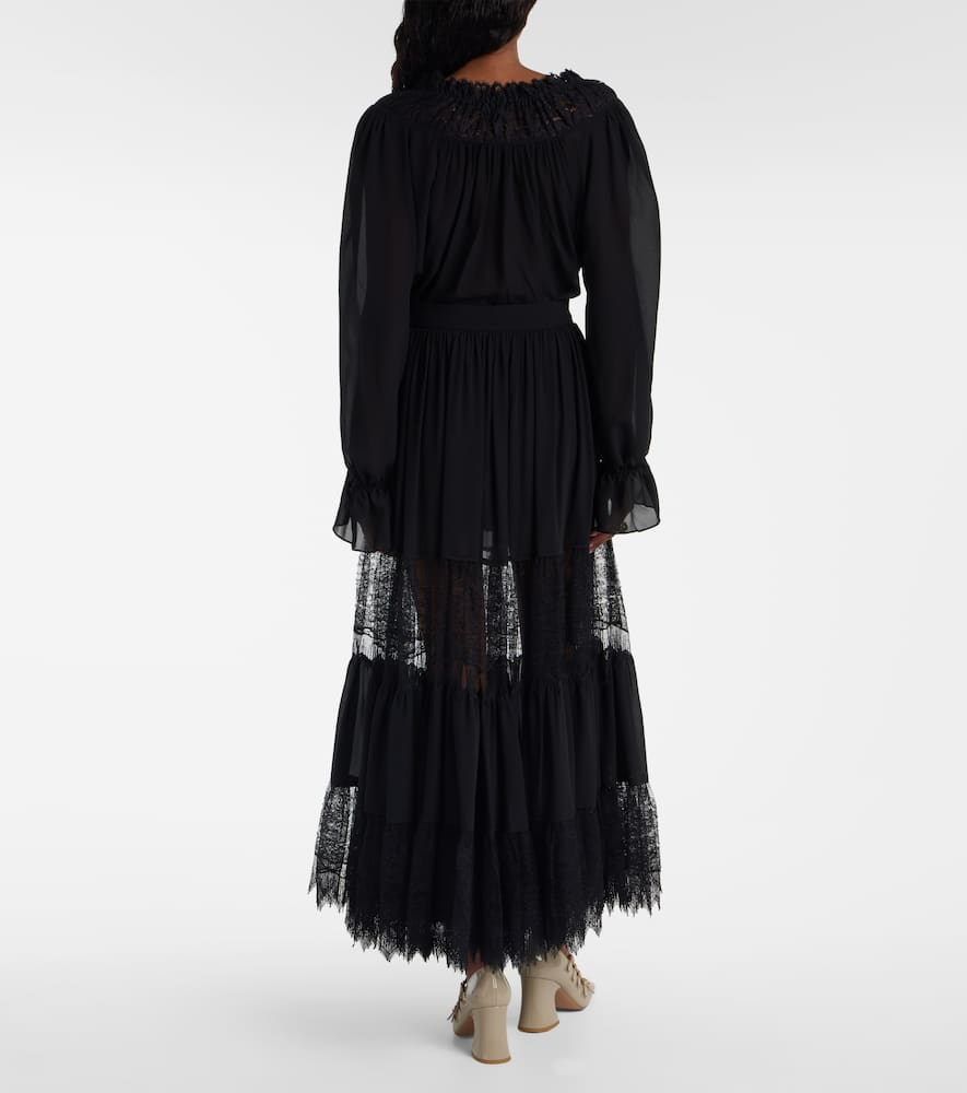 Chloé Chloe Lace-embellished Silk-chiffon Maxi Skirt In Black