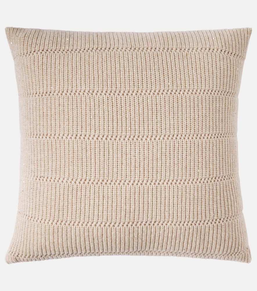 Brunello Cucinelli Cashmere And Wool Cushion In Sand