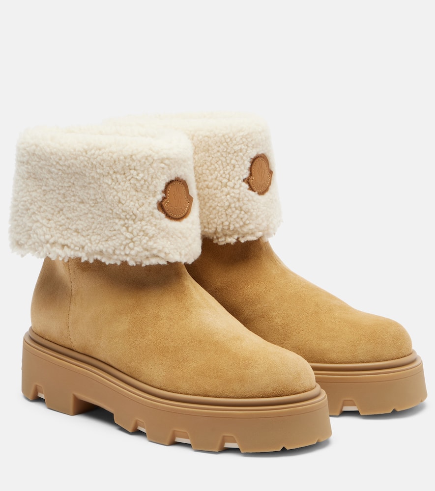 Moncler Aurea Shearling-lined Suede Ankle Boots In Brown