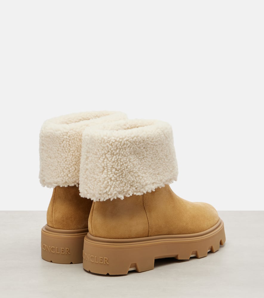 Moncler Aurea Shearling-lined Suede Ankle Boots In Brown