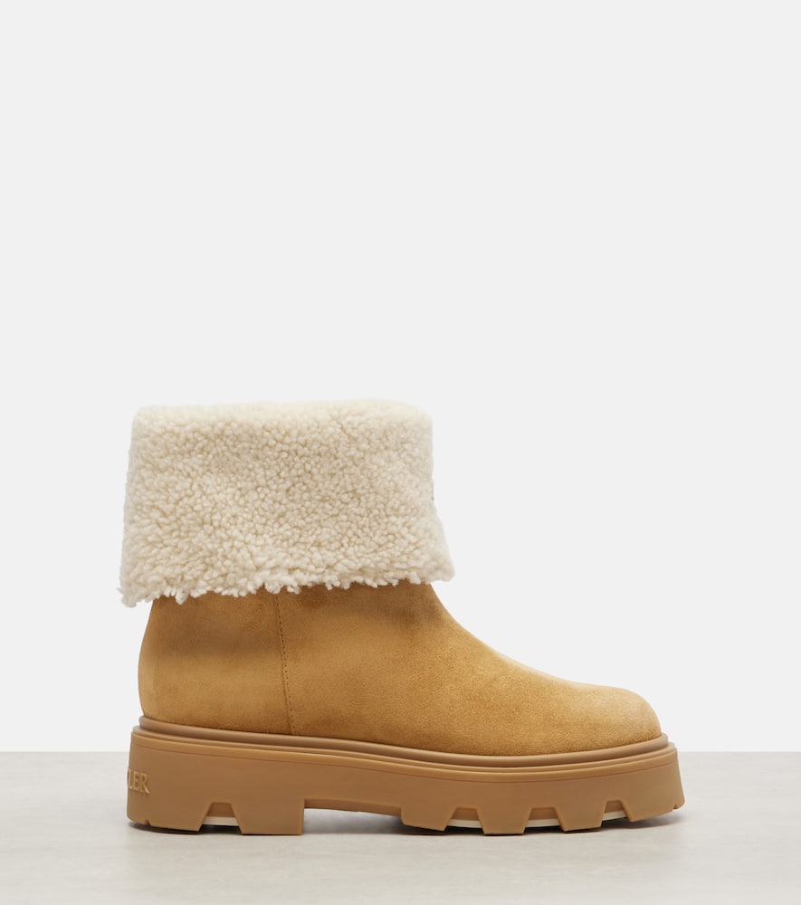 Moncler Aurea Shearling-lined Suede Ankle Boots In Brown