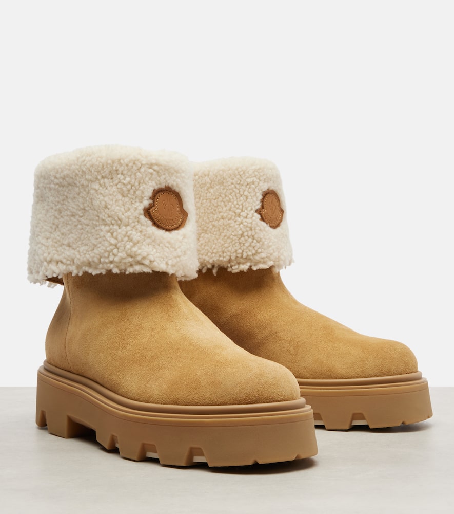 Moncler Aurea Shearling-lined Suede Ankle Boots In Brown