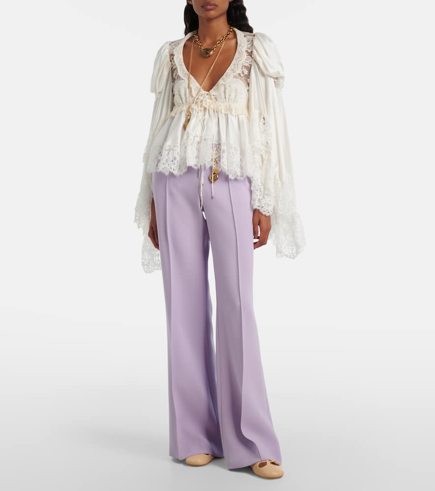 Chloé Lace-trimmed Silk Satin Top In White