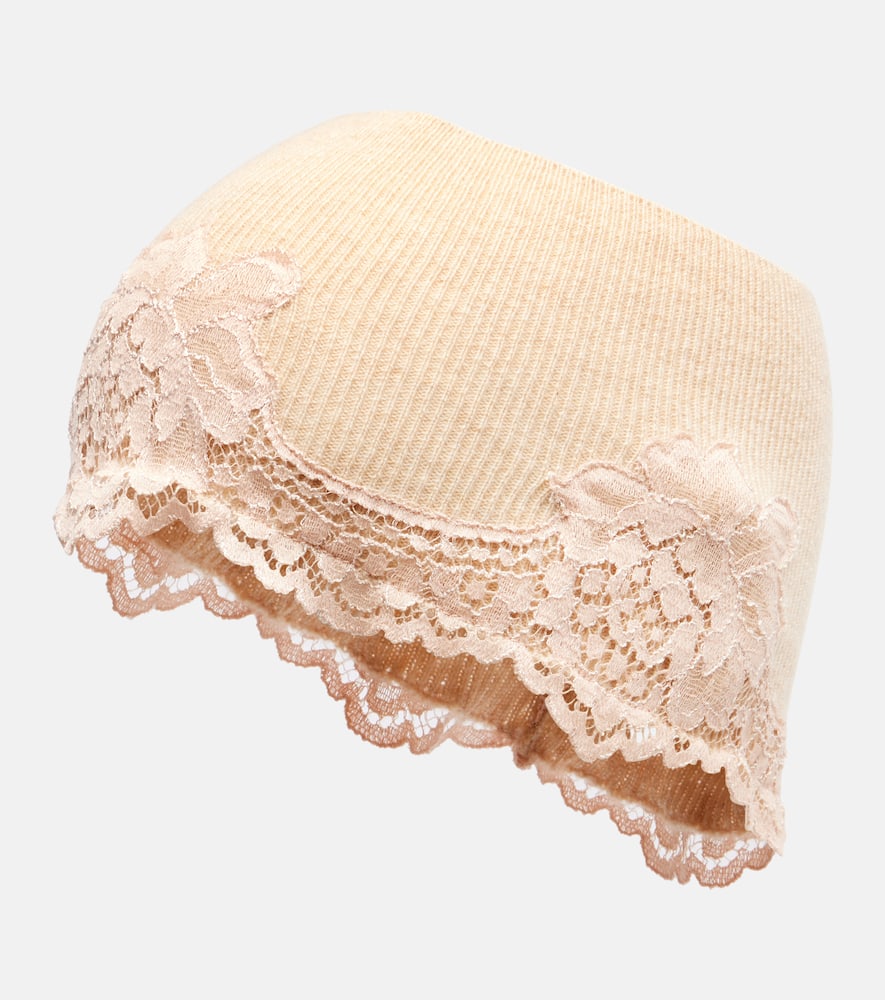 Valentino Garavani Lace-trimmed Cashmere Headband In Neutral