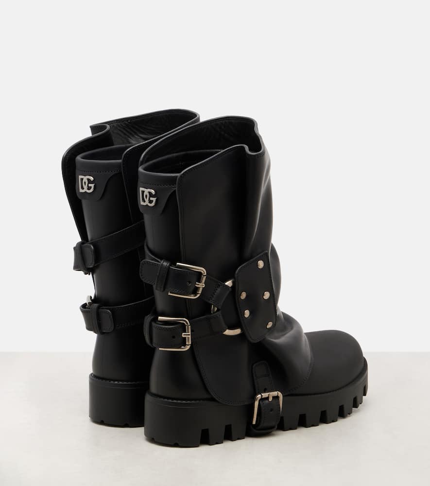 Dolce & Gabbana Leather Biker Boots In Black