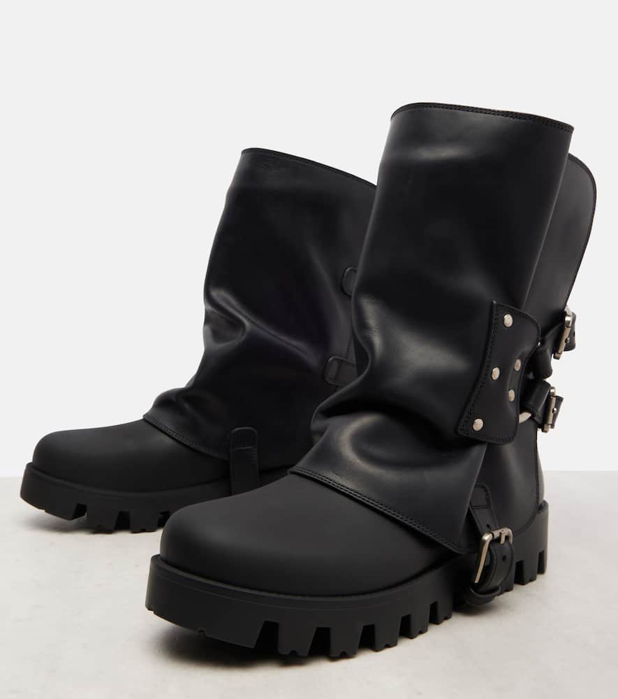 Dolce & Gabbana Leather Biker Boots In Black