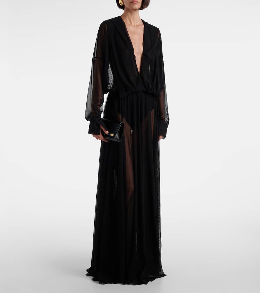 Norma Kamali Hooded Sheer Maxi Dress In Black