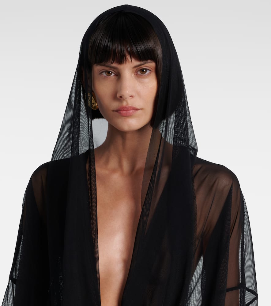 Norma Kamali Hooded Sheer Maxi Dress In Black