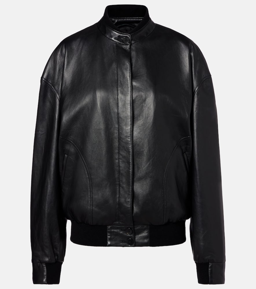 The Row Eleonora Leather Bomber Jacket In Black