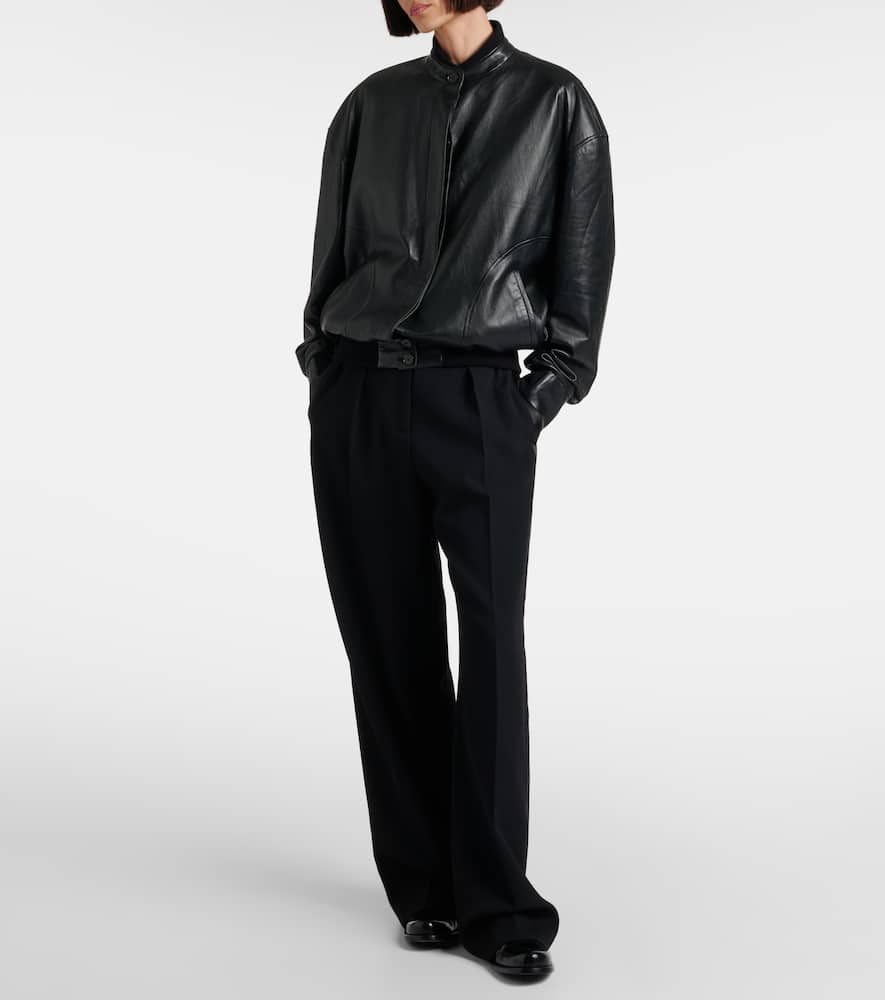 The Row Eleonora Leather Bomber Jacket In Black