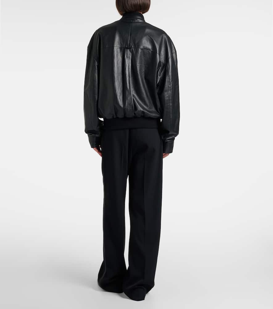 The Row Eleonora Leather Bomber Jacket In Black