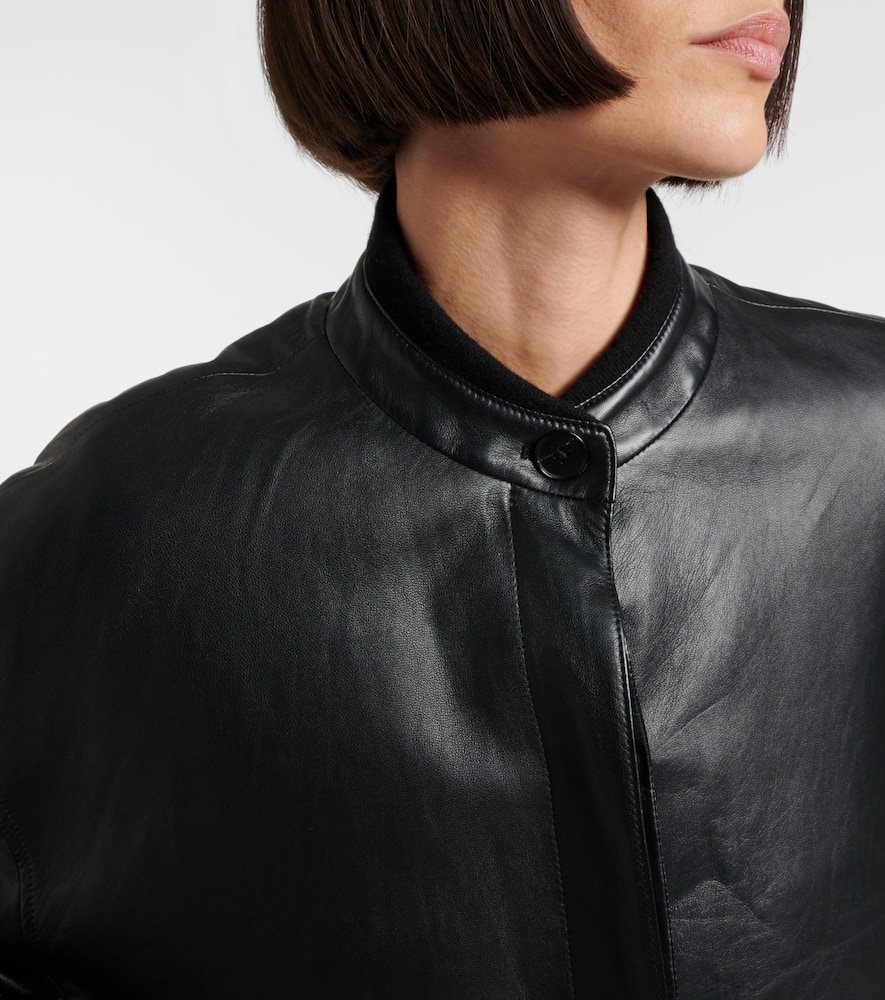 The Row Eleonora Leather Bomber Jacket In Black