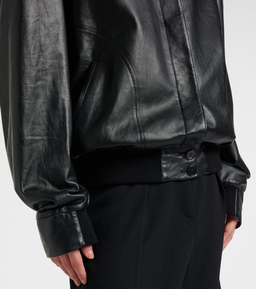 The Row Eleonora Leather Bomber Jacket In Black