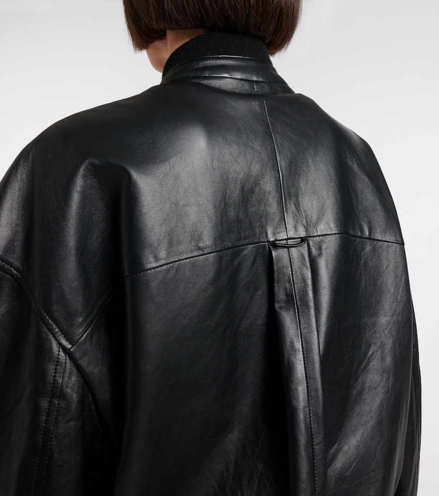 The Row Eleonora Leather Bomber Jacket In Black
