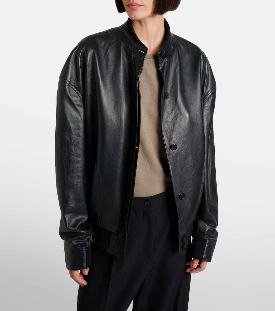 The Row Eleonora Leather Bomber Jacket In Black