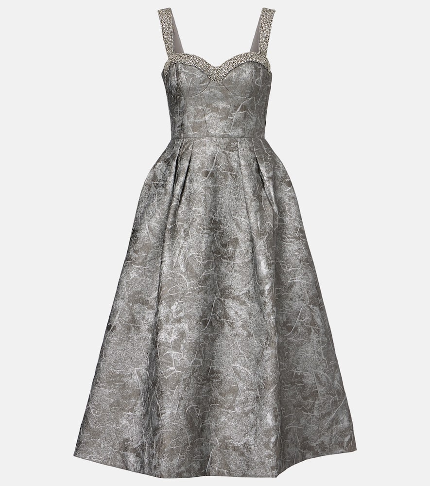 Rebecca Vallance Sterling Metallic-effect Jacquard Gown In Gray