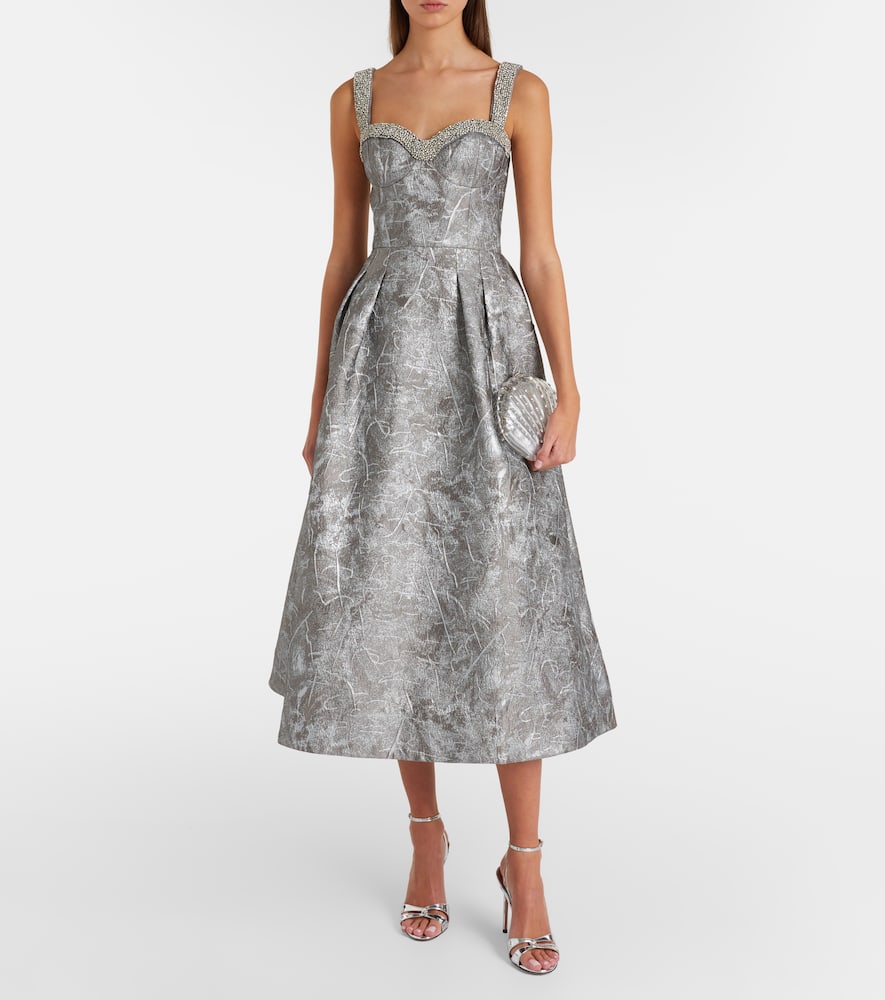 Rebecca Vallance Sterling Metallic-effect Jacquard Gown In Gray