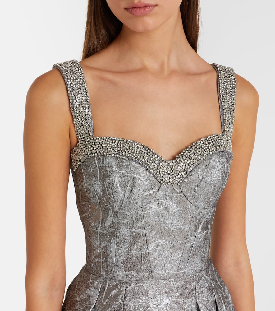 Rebecca Vallance Sterling Metallic-effect Jacquard Gown In Gray