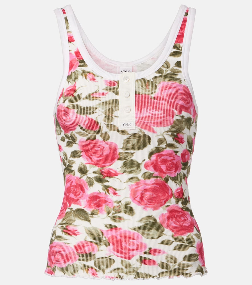 Chloe Chloé Floral ribbed cotton-blend tank top