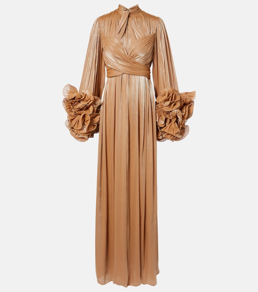 Costarellos Ruffled Lurex georgette gown