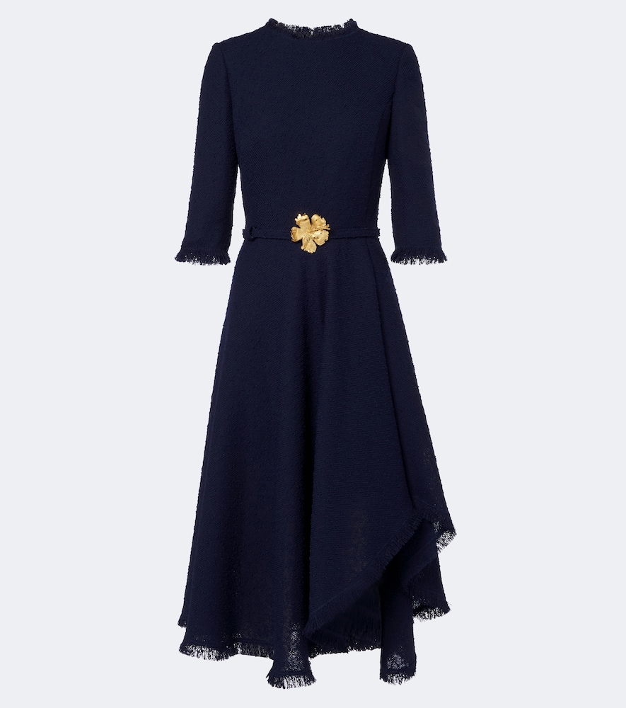 Oscar De La Renta Embellished Tweed Midi Dress In Blue