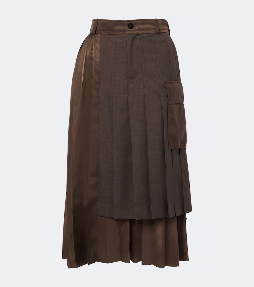 Layered Pleated Wool-Trimmed Midi