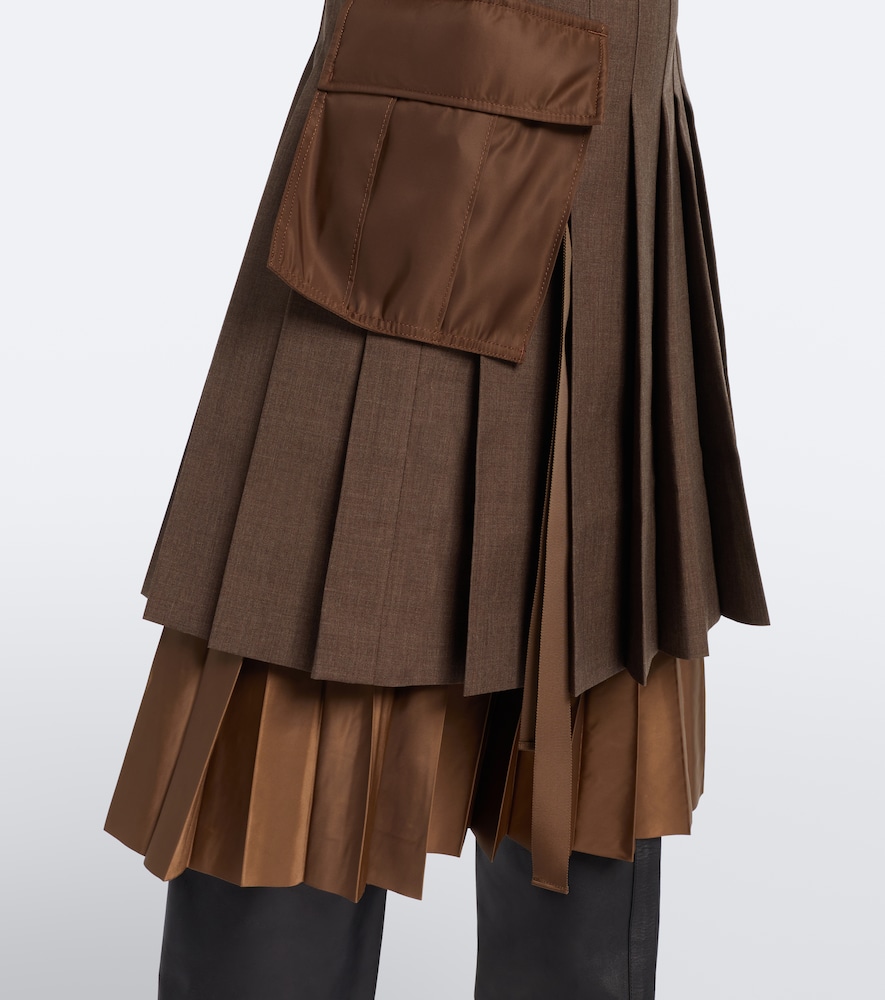 Layered Pleated Wool-Trimmed Midi