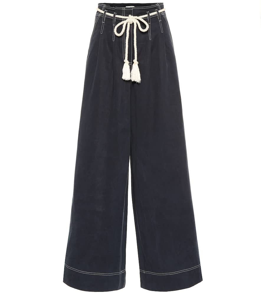 Click to view more detailed imagery on our partner's website Ulla Johnson Soren Belted Tencel And Cotton-Blend Wide-Leg Pants In Midnight Blue