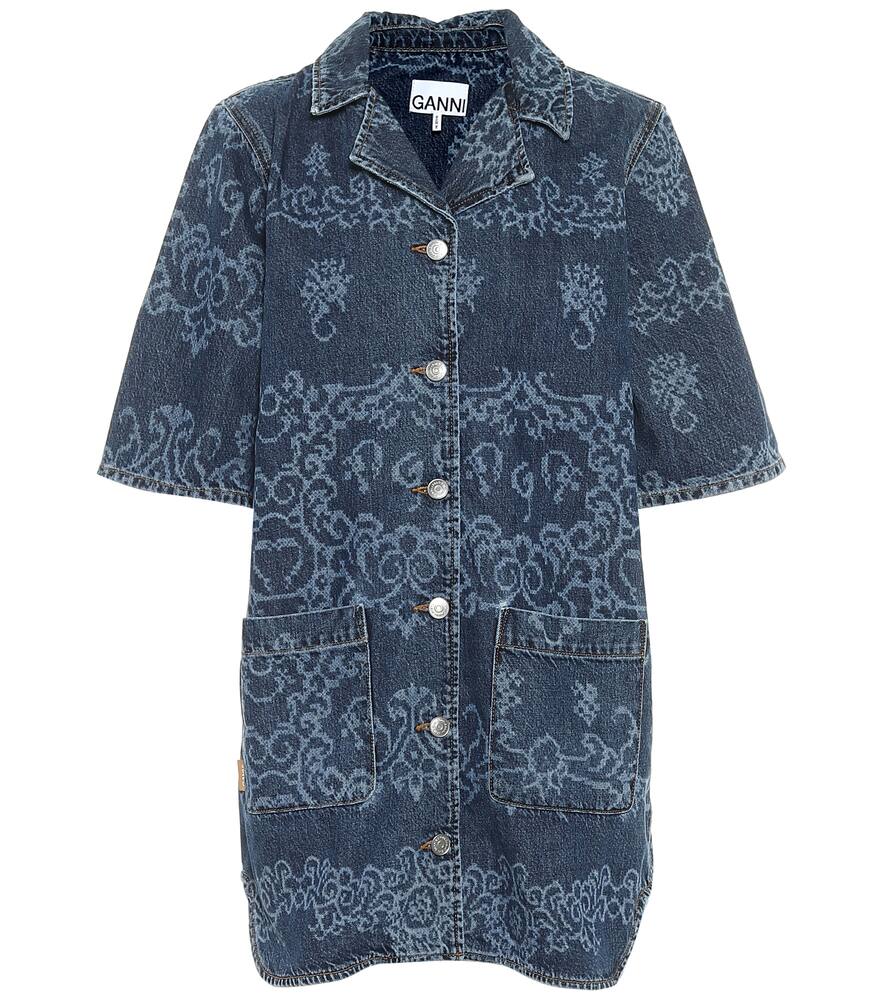 GANNI PRINTED DENIM SHIRT,P00490715