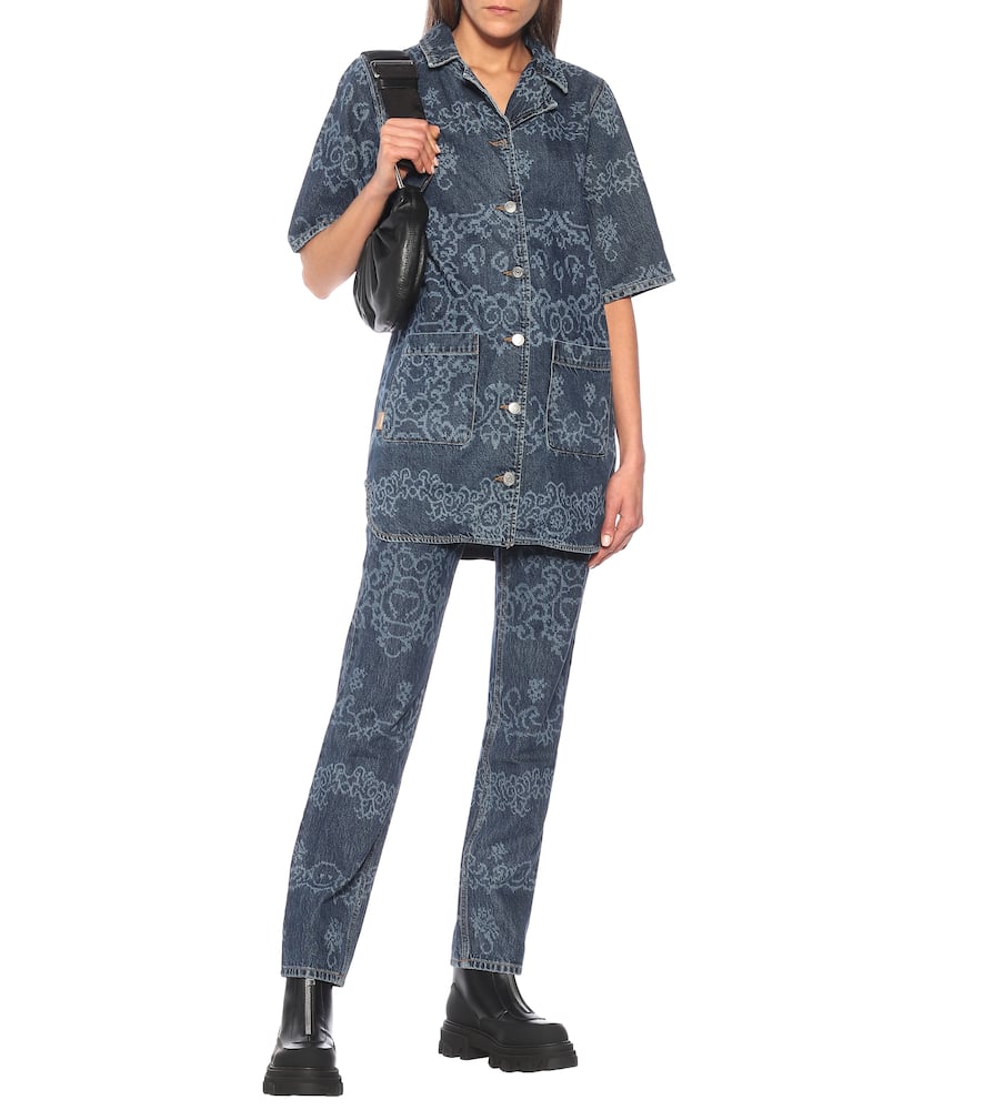 GANNI PRINTED DENIM SHIRT,P00490715