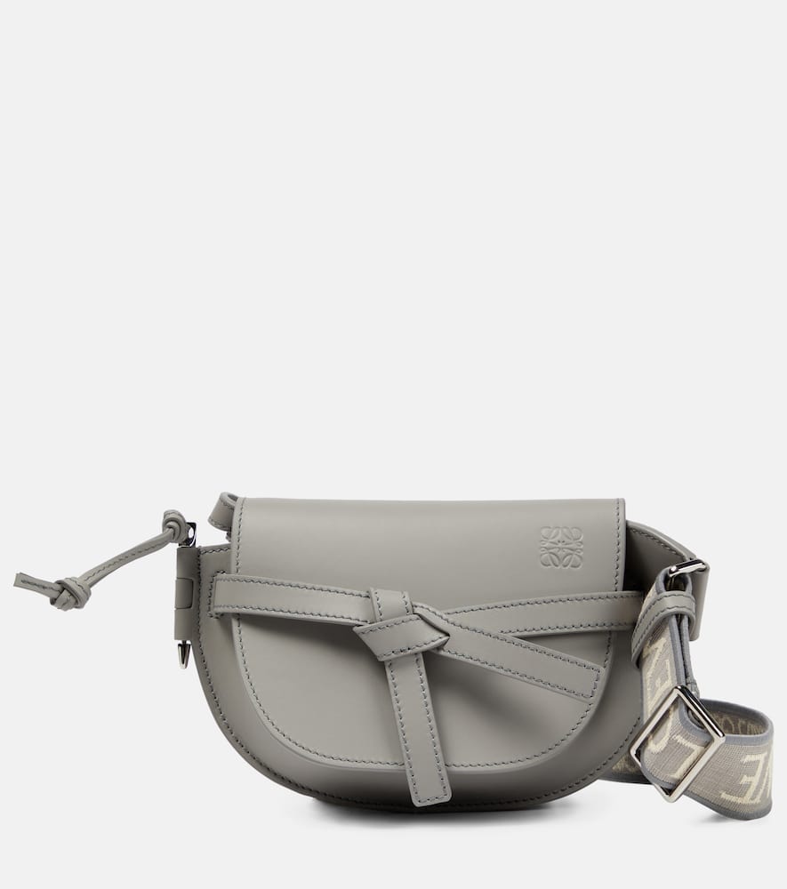 Shop Loewe Gate Dual Mini Leather Shoulder Bag In Pearl Grey