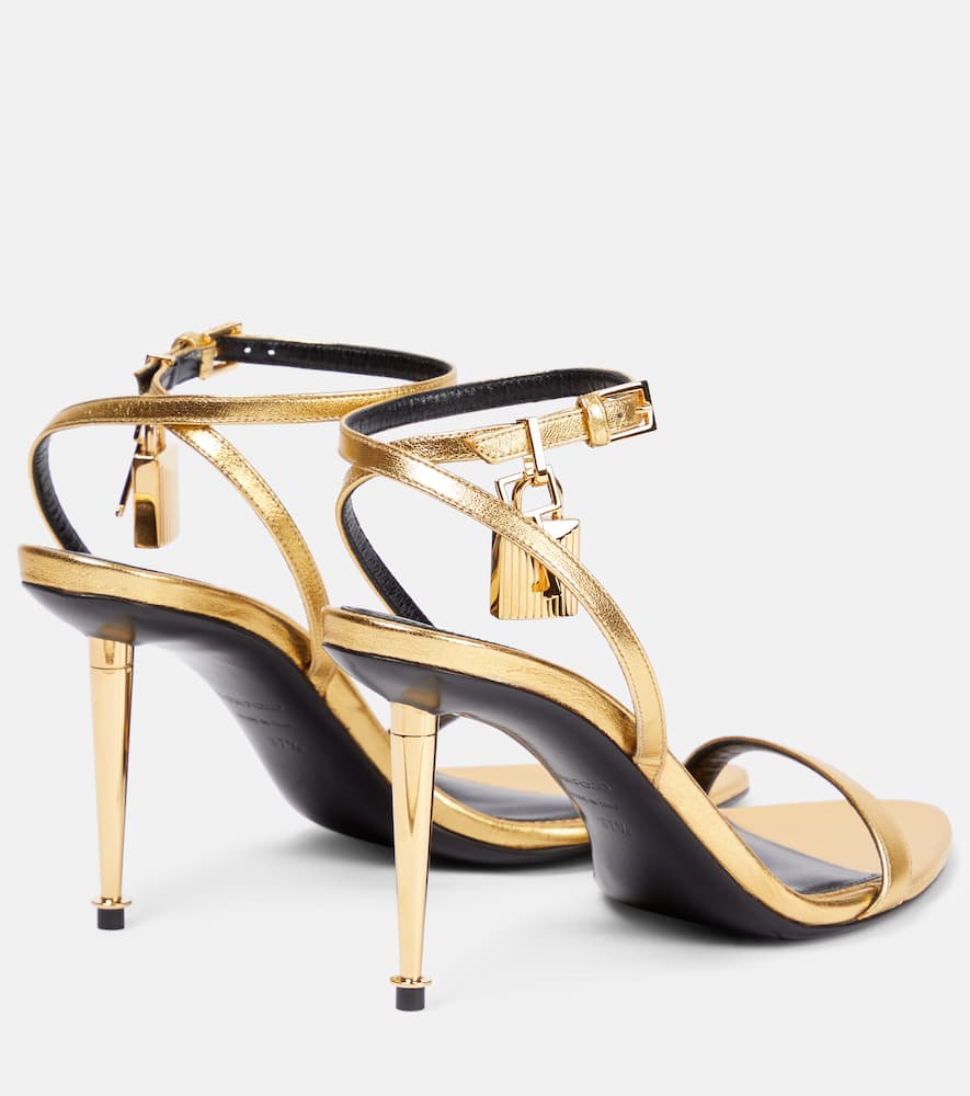 Tom Ford Padlock Metallic Leather Sandals In Gold