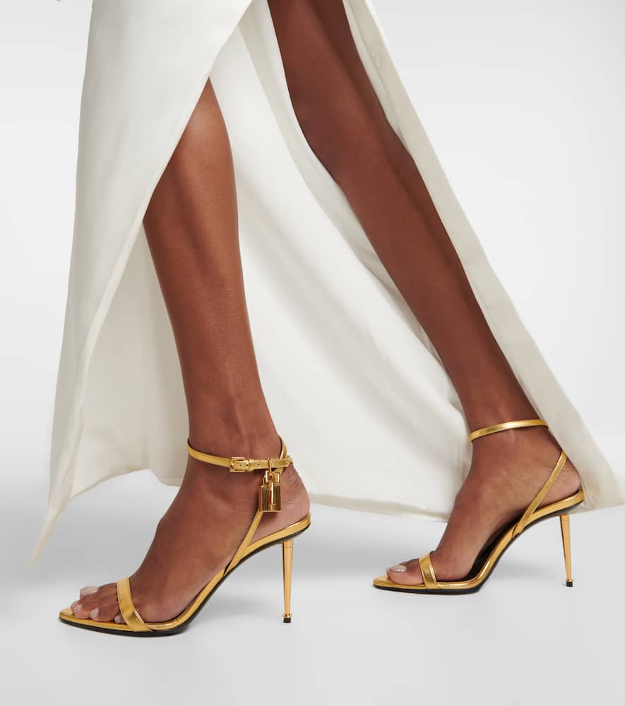 Tom Ford Padlock Metallic Leather Sandals In Gold