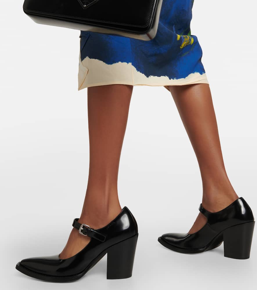 Prada Modellerie Leather Mary Jane Pumps In Black