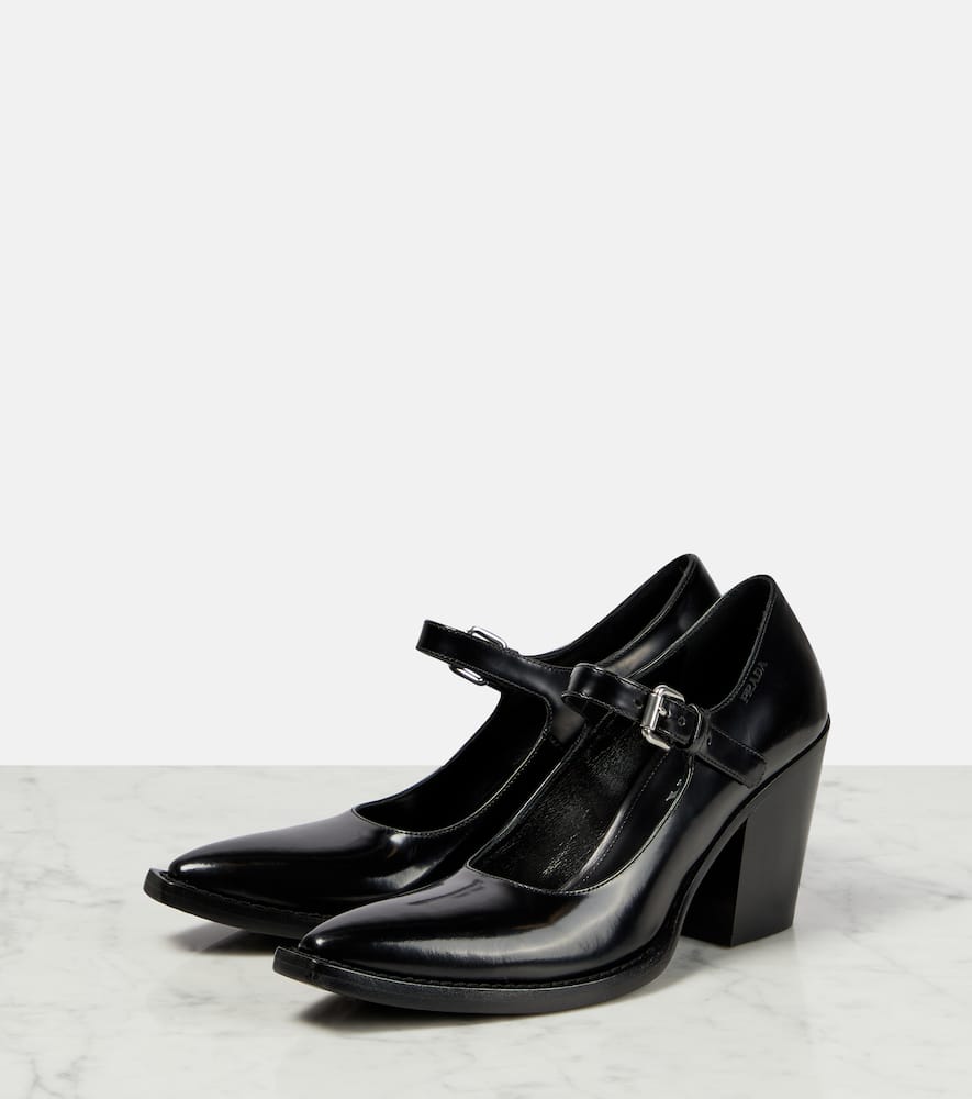 Prada Modellerie Leather Mary Jane Pumps In Black