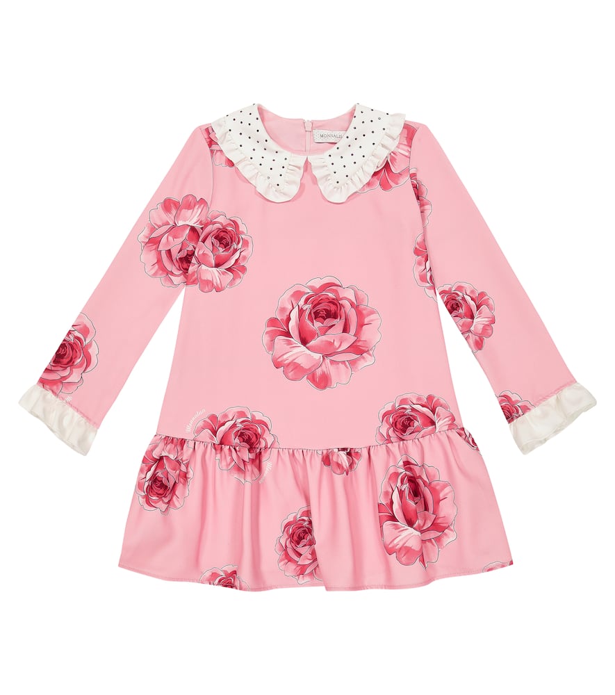 Monnalisa Kids' Floral Printed Cady Dress In Rosa Fairytale