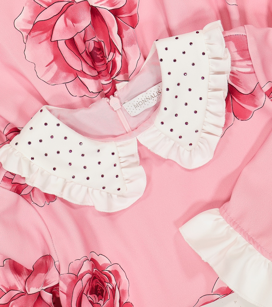 Monnalisa Floral Printed Cady Dress In Rosa Fairytale