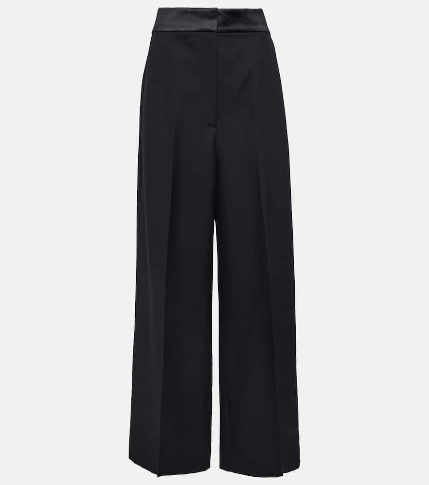 Khaite Banton Pinstriped Wool-blend Wide-leg Pants In Black