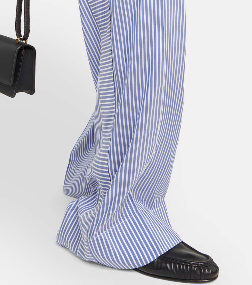 Shop Burberry Striped High-rise Silk Wide-leg Pants In Blue