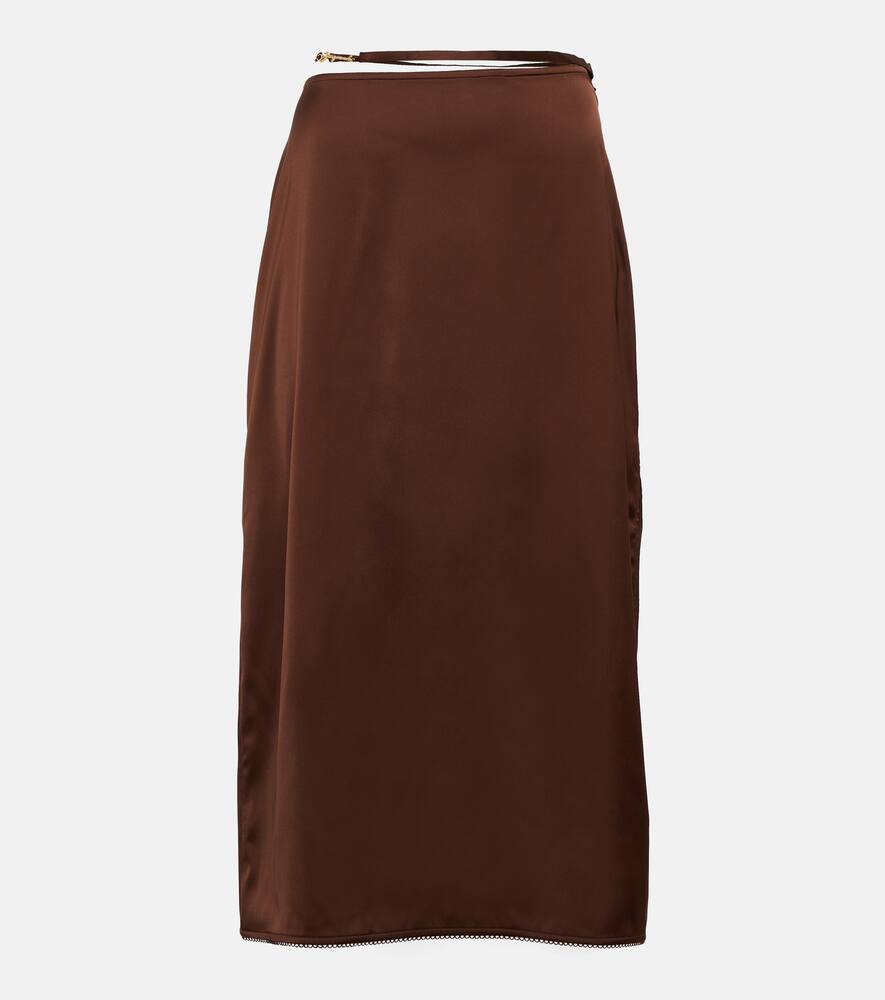 Shop Jacquemus La Jupe Notte High-rise Satin Midi Skirt In Brown