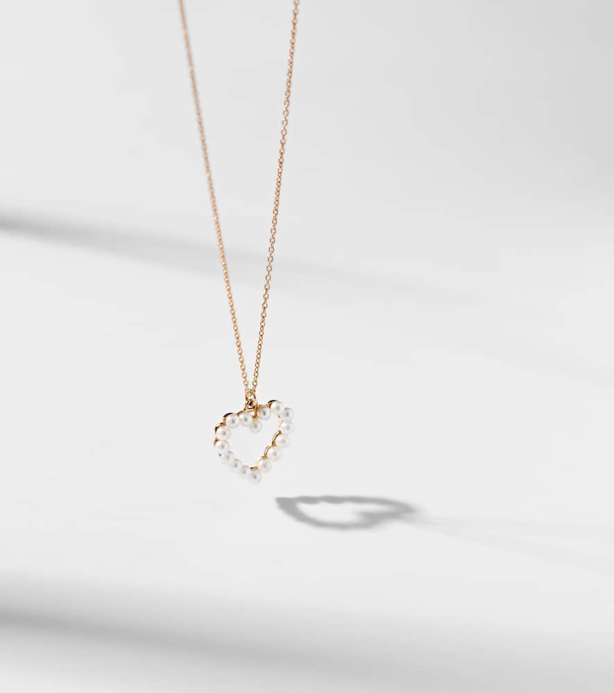 Shop Sophie Bille Brahe Pearl Heart 14kt Gold Pendant Necklace With Pearls In Multicoloured