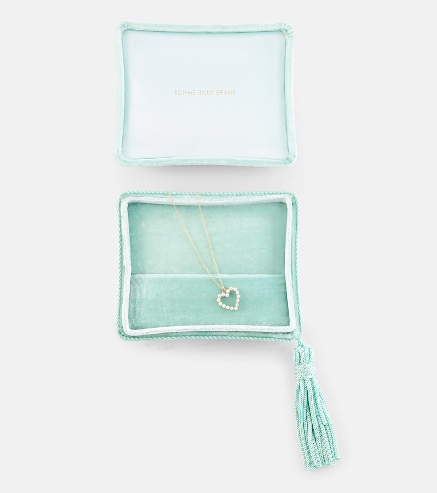 Shop Sophie Bille Brahe Pearl Heart 14kt Gold Pendant Necklace With Pearls In Multicoloured