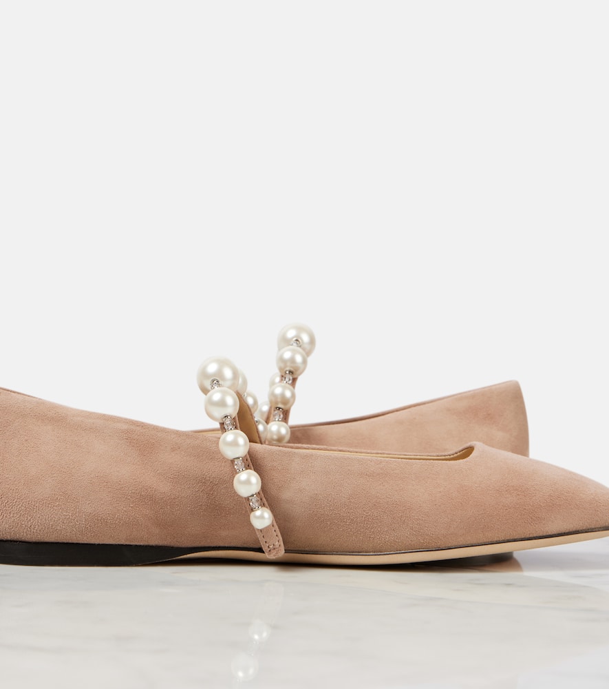 Jimmy Choo Suede Leather Ballerina Flats With Pearl In Pink
