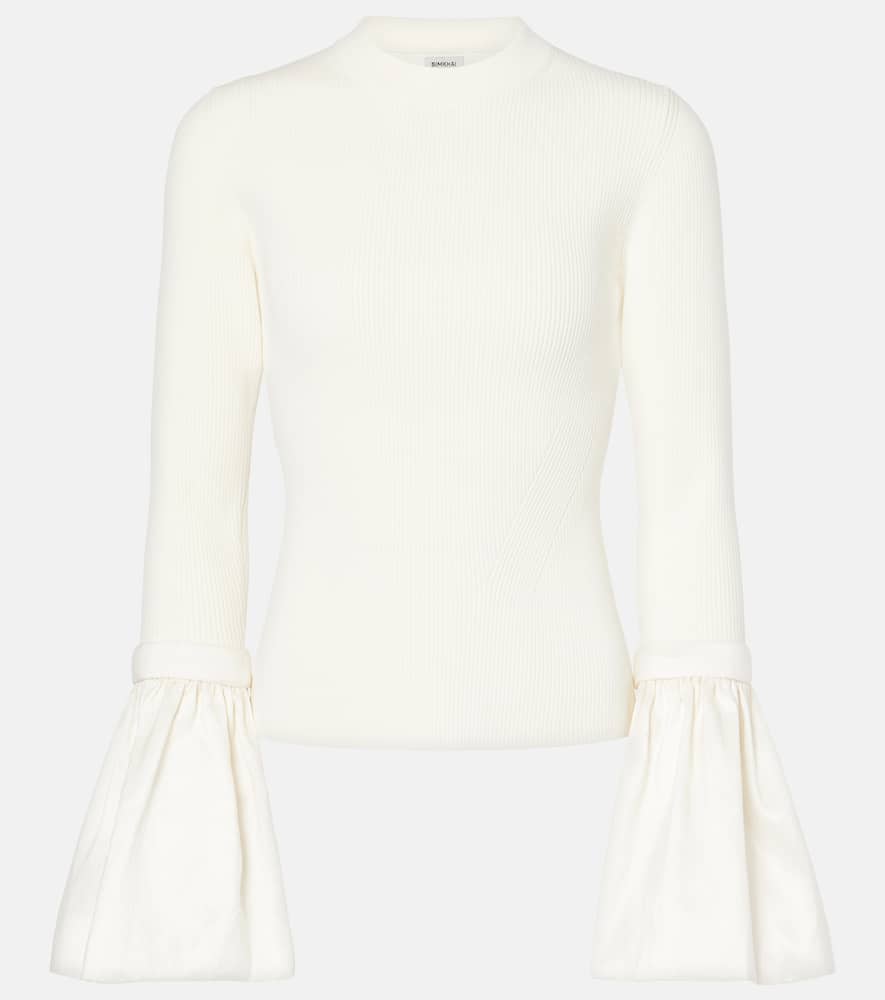 Simkhai Agata Taffeta-trimmed Ribbed-knit Top In White