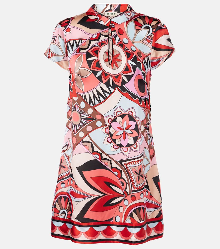 Rixo London Printed Silk Minidress In Red