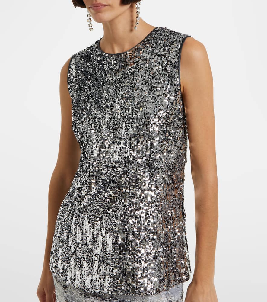 Dolce & Gabbana Paillette Embellished Tank Top In Silver