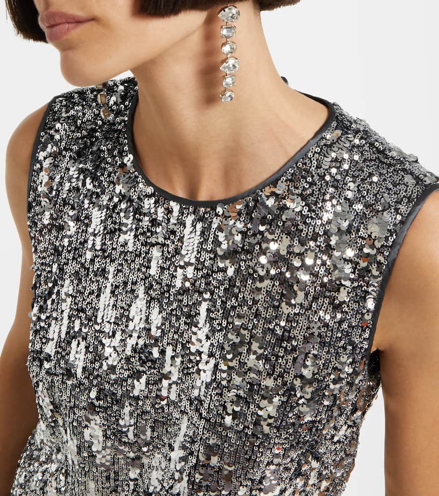 Dolce & Gabbana Paillette Embellished Tank Top In Silver